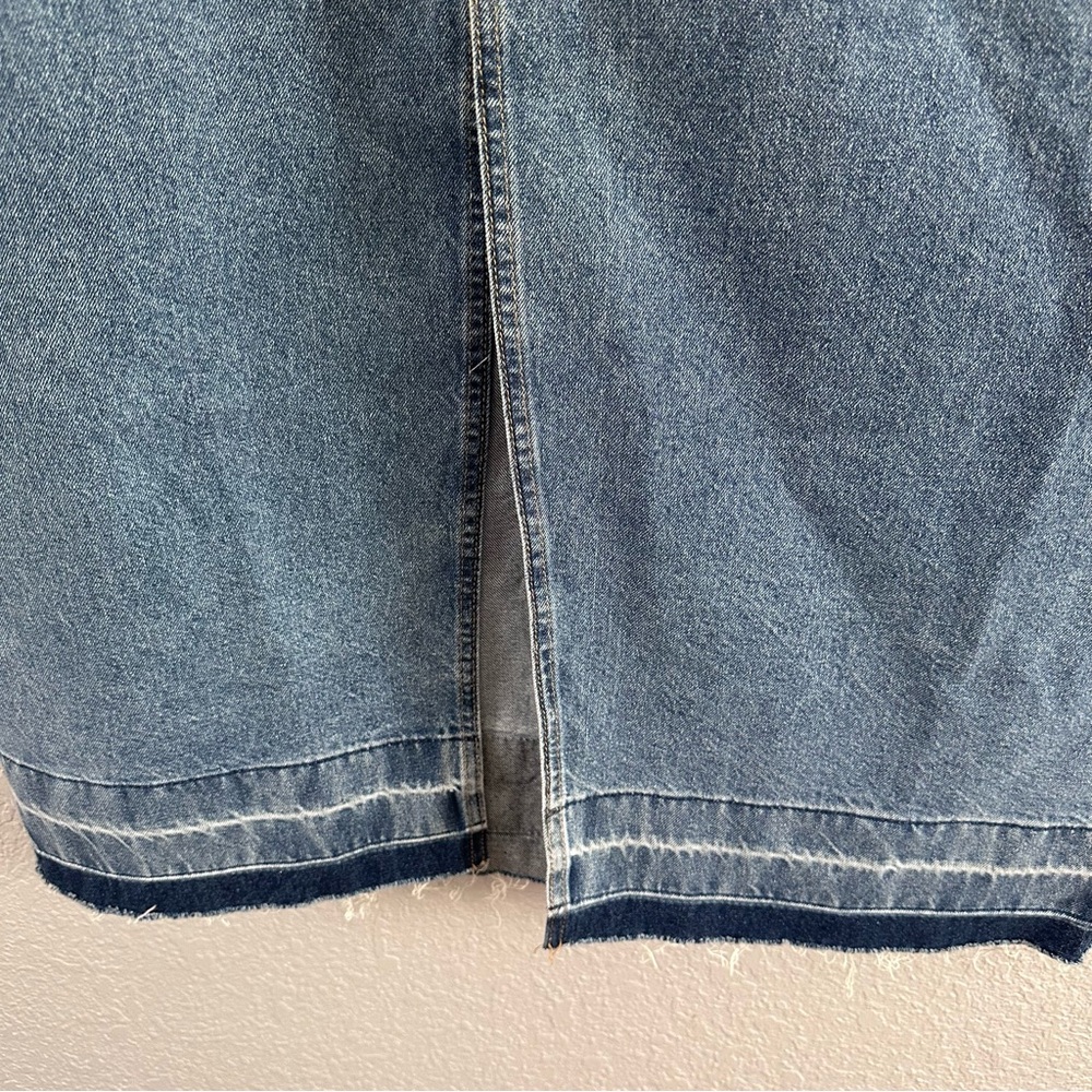 MNG Mango Denim Maxi Skirt Front Slit Raw Hem Blue Size XXL - Picture 3 of 8